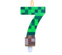 ParPix Lot de 7 bougies d'anniversaire pixels, motif pixel, pour 7 ans, pour fille et garçon, vert - Jeu vidéo Pixel 7 - Bougie chiffre - Pixel thème - 7 bougies