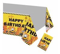 ParPix Nappe de table en plastique pour anniversaire d'enfant - Motif pelleteuse et véhicules de chantier - 137 x 274 cm - Imperméable - Chemin de table - Motif chantier de construction, pelleteuse,
