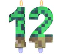 ParPix Pixel Bougies Anniversaire Chiffre 12 Pixel Motif Bougie 12e Anniversaire Fille Garçon, Vert 12 Bougies Anniversaire, Bougies Gâteau Chiffre 12, Bougies Anniversaire 12, Jeu vidéo, Thème Pixel