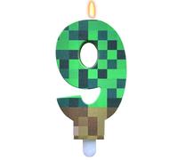 ParPix Pixelmotiv - Bougie d'anniversaire pour fille garçon - 9 bougies d'anniversaire - Vert - 9 bougies d'anniversaire - Chiffres 9 - Bougie d'anniversaire - Pixel de jeu - Thème 9 chiffres - Jeu