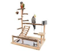 Parque de Juegos para Aves | Parque de Juego de Madera - para Periquitos con Taza y Bandeja de Acero Inoxidable | Juguete para Trepar y Masticar para Cacatúas, Loros Agapornis