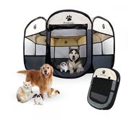 Parque plegable para perros Gatos Roedores 8 ventanas 2 puertas Seguro Cordón elástico Gris Scooby Mobiclinic