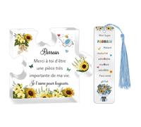 Parrain Cadeaux Fête des Pères des Filleuls Panneaux en Forme de Puzzle Ensemble de 2 Marque-pages Cadeaux d'anniversaire Noël Journée Famille Plaques Hommes Retraite Souvenirs de Tournesol Merci
