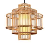 PARREN Lustre Tissé en Bambou, Abat-Jour Design Creux Lampes Suspendues en Panier De Bambou en Osier De Style Chinois Lampe Suspendue en Forme De Dôme Boho, Luminaires E27 pour Ferme, Restaurant