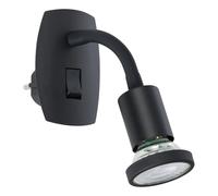 Eglo lampe à prise Parrini, luminaire avec interrupteur, spot pivotant et bras flexible, métal plastique noir, lumière blanc chaud