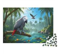 Parroquet Gris Africain Puzzle 1000 Pieces Cadeau Unique Tropical Rain Forest Jeu Éducatif Défi Jouet À De Qualité Supérieure Peinture Art pour Adultes Enfants 1000pcs (75x50cm)