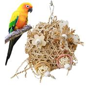Parrot Chew Toys - Natural Woven Cage Accessory, 38g Lightweight 18x13cm Beak Grinding Ornament, Metal Hook Attached Play Item | Colorful Safe Interactive Puzzle Toy for Parakeets Birds Mental Enrichm