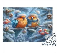 Parrot Duo d'hiver Puzzles 1000 Pièces, Deux perroquets d'hiver sur Une Branche de pin, Art Moderne, Jeu Cadeau Unique, activité relaxante, Cadeau de Voyage, 70x50cm