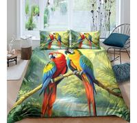 Parrot Duo Ensemble De Literie Microfibre 3 pièces Imprimé en 3D Respirante Tropical Jungle Art Linge de Lit avec 2 x Taies d'oreiller Confortable for Chambre Adulte Single（140x200cm）