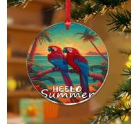Parrot Hello Summer Décoration d'arbre de Noël perroquet Images d'oiseaux tropicaux colorés décoratifs souvenirs en acrylique transparent Fleurs de perroquet Flamant rose Boule de Noël Décoration