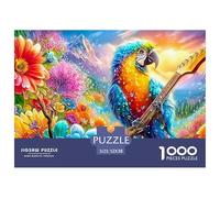 Parrot Holds Guitar in A Blooming, Mountainous Area Puzzle De 1000 Pièces Parrot Jeu De Puzzle Familial pour Toutes Les Âges 52x38cm/1000pcs