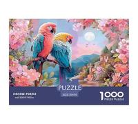 Parrot Pair in Floral Painting 1000 Pcs Carton Extra-épais Coffret De Puzzles Vibrant Macaws Stimulant Et Éducatif Défi Unique Puzzles As Birthday Gifts 70x50cm/1000pcs