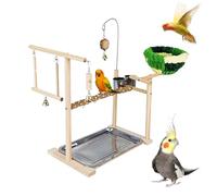 Parrot Playground Stand - Parakeet Playground - Bird Perch Stand for Cage - 40 cm Eucalyptus Wood Frame with Cotton Ropes & Steel Parts, Play Gym, Parrots, Ideal for Cage Top Use