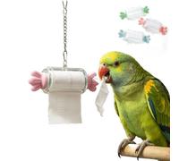 Parrot Rolling Paper Play Toy with Hanging Chain,Bird Foraging Roll Paper Holder,Bird Shredding Toys,Interactive Chewing Accessory for Parakeet Cockatiel Conure (Pink)