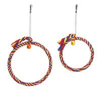 Parrot Swing Toy | 2 Sizes Cotton Rope Bird Perch for Chewing & Climbing | Hanging Cage Accessory for Parakeets/Cockatiels/Conures | Secure Safe Design with Hook (Bleu foncé + Rouge)