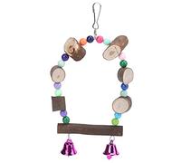 Parrot Swing Toy | Authentic Wood Suspension Bridge for Budgies & Small Birds | Colorful Beads & Bell Stimulates Play/Exercise | Easy Cage Installation (S(7,8x6,5x2,6 cm/3,1x2,6x1 Pouces))