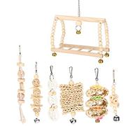Parrot Toy Set 7PCS | Wooden Bridge, Swing & Chewing Toys for Birds | Reduce Boredom & Stress | Cage Accessories for Parakeets/Cockatiels/Conures