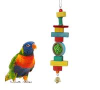 Parrot Toy, Wooden Chewing Toys Parrots, 2.36x9.84in Multicolored Natural Wooden, Bird Bell, Accessory Encourages Activity for Safe Fun Enrichment, Macaws African