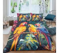 Parrot Trio Housse de Couette Microfibre 3 pièces Imprimé en 3D Hypoallergique Tropical Jungle Art Ensemble De Literie avec 2 x Taies d'oreiller Confortable for Les Enfants Double（200x200cm）