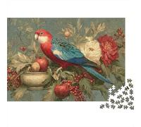 Parrot with Flowers 1000 pièces Puzzle Nature Morte Perroquet Rouge Adulte Carton Décompression Difficile Décoration Murale Cadeaux 52x38cm
