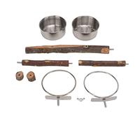 Parrot Wood Stand with Stainless Steel Food Bowl | Bird Cage Feeder Set | Genuine Fruit Wood Pole/Detachable Bowl | Exercise Feet & Avoid Dumping (L(330 X 184mm / 12.99 X 7.24in))