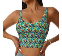 Parrots On Tree Print Gilet de sport pour femme avec coussinets amovibles doux et confortable pour course à pied, yoga, gym, noir, Taille M