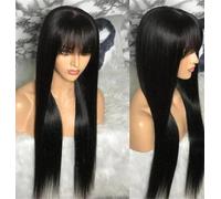 Parrucca Da Donna Con Capelli Umani Lisci E Frangia, Realizzata A Macchina, In Stile Brasiliano, Senza Colla, Parrucche Naturali Per Feste