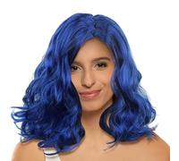 Parrucca Riccia Blu - Capelli Sintetici Ondulati per Cosplay, Feste o Carnevale - Taglia Unica con Traspirante - Look Voluminoso e Colore Vivace per Donna o Uomo