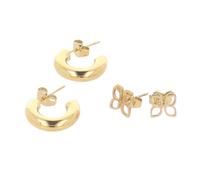 PARSA Beauty Signature Lot de 4 boucles d'oreilles créoles étanches en acier inoxydable plaqué or 18 carats pour femme