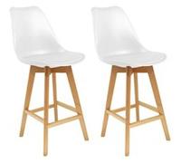 Lot de 2 Chaises de Bar Blanches et Pieds Bois - PARSA - ALTOBUY Blanc G