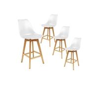 Lot de 4 Chaises Hautes Blanches et Pieds Bois - PARSA -