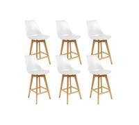 PARSA - Lot de 6 Chaises Hautes Blanches et Pieds Bois -