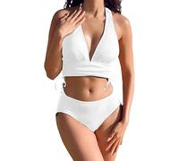 Parte Arriba Bikini Mujer Push up Con Relleno Swimwear Women's Split Bikini Printed Solid Color Set Swimwear Trajes De BañO Mujer 2 Piezas Sin Tirantes (White, XL)