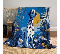 Parterre De Fleurs Dalmatien Couverture en Flanelle, Style Artistique Rétro Plaid Couverture Flanelle Douillette, Jeté De Canapé Convient Enfants Rester Chaud en Hiver (130x150cm, Bleu Indigo)