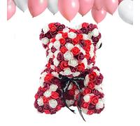 Parterre de fleurs - Ours rouge, mignon et romantique - Ours rose éternel de 25 cm pour la Saint-Valentin, la fête des mères, Noël, Thanksgiving