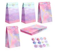 Partideal Sacs cadeaux arc-en-ciel, Lot de 12 sacs en papier avec 18 autocollants, pour anniversaires, Halloween, Noël, etc.