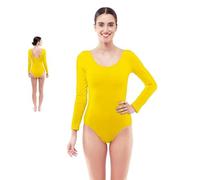 Partilandia Body ou maillot jaune à manches longues pour femme, multicolore, S
