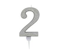 partilandia Bougie d'anniversaire géante à paillettes argentées 17,5 cm, convient pour les fêtes d'anniversaire, les anniversaires de mariage, les fêtes de retraite, etc. (numéro 2, argent)