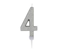 partilandia Bougie d'anniversaire géante à paillettes argentées 17,5 cm, convient pour les fêtes d'anniversaire, les anniversaires de mariage, les fêtes de retraite, etc. (numéro 4, argent)