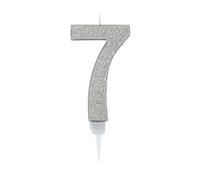 partilandia Bougie d'anniversaire géante à paillettes argentées 17,5 cm, convient pour les fêtes d'anniversaire, les anniversaires de mariage, les fêtes de retraite, etc. (numéro 7, argent)