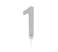 partilandia Bougie d'anniversaire géante à paillettes argentées 17,5 cm, convient pour les fêtes d'anniversaire, les anniversaires de mariage, les fêtes de retraite, etc. (numéro 1, argent)