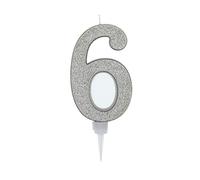 partilandia Bougie d'anniversaire géante à paillettes argentées 17,5 cm, convient pour les fêtes d'anniversaire, les anniversaires de mariage, les fêtes de retraite, etc. (numéro 6, argent)