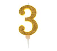 Partilandia Bougie d'anniversaire géante à paillettes dorées 17,5 cm, convient pour les fêtes d'anniversaire, les anniversaires de mariage, les fêtes de retraite, etc. (numéro 3, or)