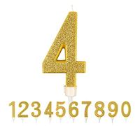 Partilandia Bougie d'anniversaire géante à paillettes dorées 17,5 cm, convient pour les fêtes d'anniversaire, les anniversaires de mariage, les fêtes de retraite, etc. (numéro 4, or)