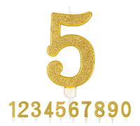 Partilandia Bougie d'anniversaire géante à paillettes dorées 17,5 cm, convient pour les fêtes d'anniversaire, les anniversaires de mariage, les fêtes de retraite, etc. (numéro 5, or)