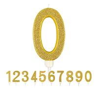 Partilandia Bougie d'anniversaire géante à paillettes dorées 17,5 cm, convient pour les fêtes d'anniversaire, les anniversaires de mariage, les fêtes de retraite, etc. (numéro 0, or)