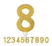 Partilandia Bougie d'anniversaire géante à paillettes dorées 17,5 cm, convient pour les fêtes d'anniversaire, les anniversaires de mariage, les fêtes de retraite, etc. (numéro 8, or)