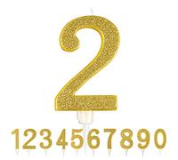 Partilandia Bougie d'anniversaire géante à paillettes dorées 17,5 cm, convient pour les fêtes d'anniversaire, les anniversaires de mariage, les fêtes de retraite, etc. (numéro 2, or)