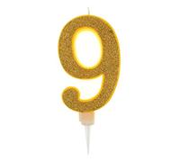 Partilandia Bougie d'anniversaire géante à paillettes dorées 17,5 cm, convient pour les fêtes d'anniversaire, les anniversaires de mariage, les fêtes de retraite, etc. (numéro 9, or)