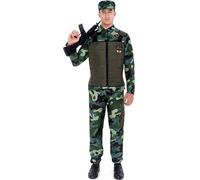 Partilandia Costume militaire vert camouflé avec casquette adulte Taille M